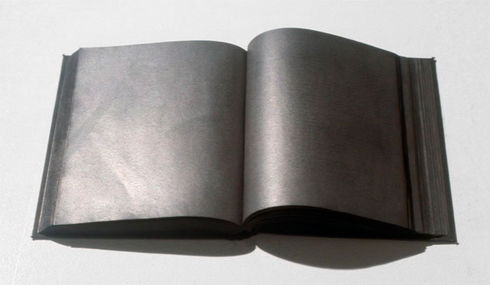 Ryan Park. untitled (4'33") Silence by John Cage, rubbed and buffed with graphite from cover to cover. 2006. Collection of the Blackwood Gallery, University of Toronto Mississauga.