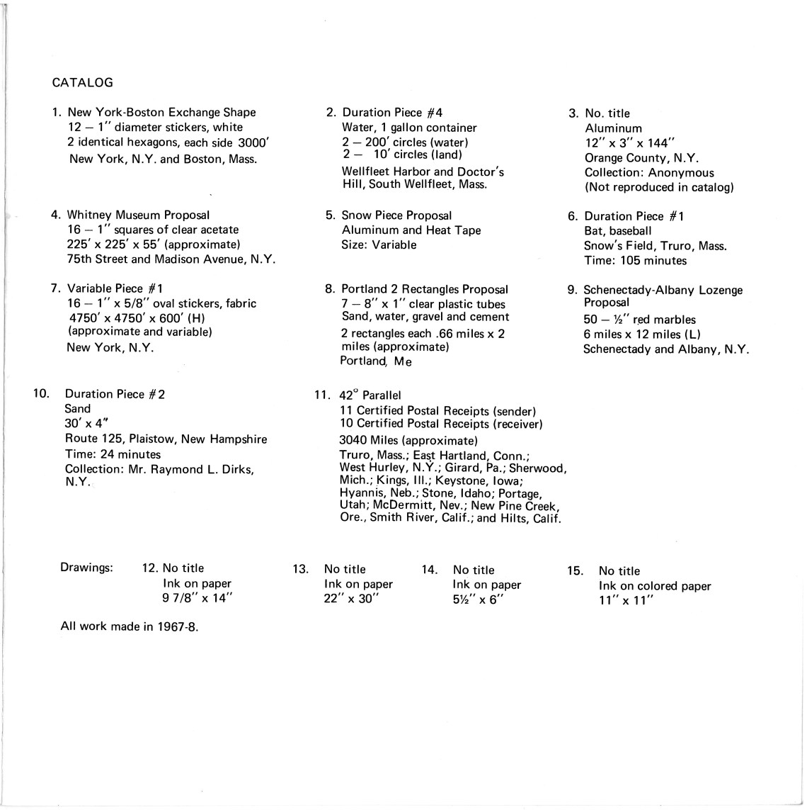 Douglas Huebler, November 1968, Seth Siegelaub, New York, NY 1968